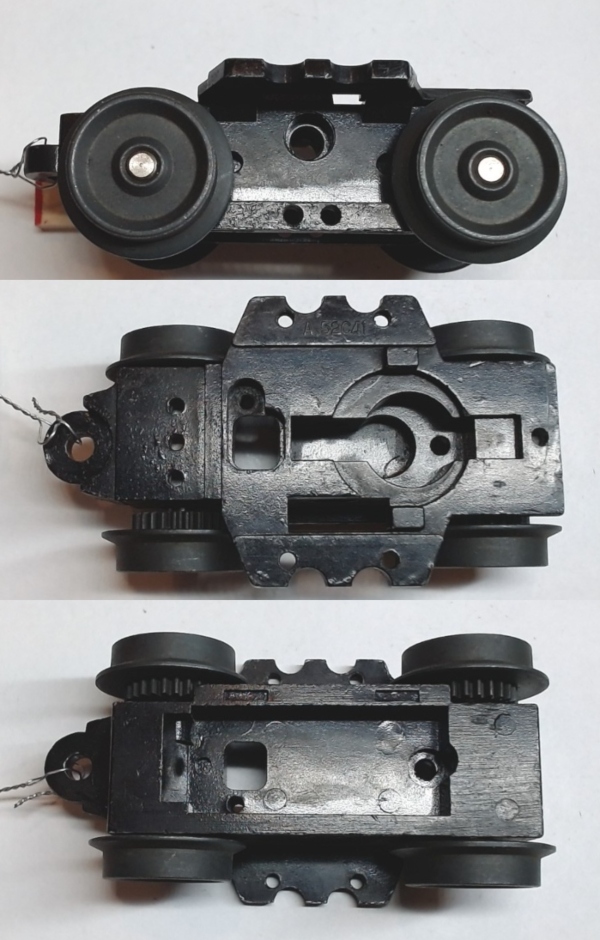 4-WHEEL TRUCK / NON-POWERED / LONG FRONT / BOTTOM MOUNT FRAMES / 2 HOLE PILOT MOUNT / TAPPED FOR TETHER PCB / USE BI-0000005 MOUNT