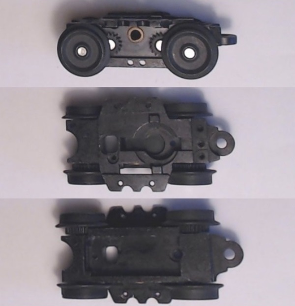 4-WHEEL TRUCK / NON-POWERED / SHORT FRONT / BOTTOM MOUNT FRAMES / 2 HOLE PILOT MOUNT / USE BI-0000027 MOTOR MOUNT