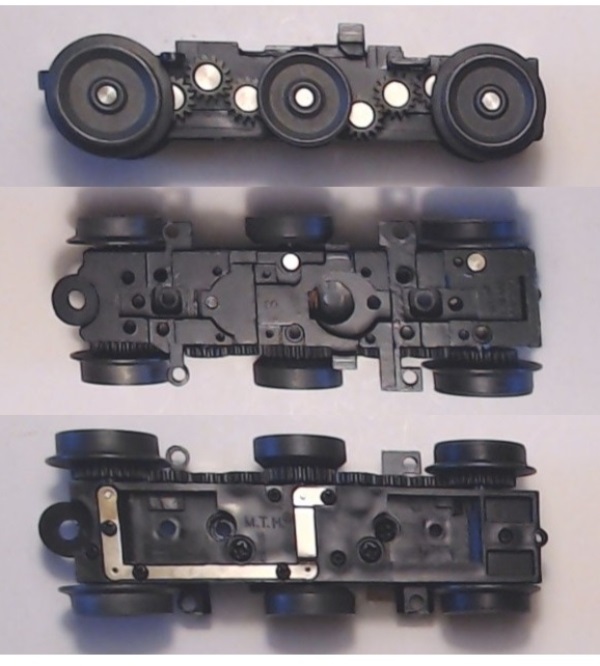 6-WHEEL TRUCK / POWERED / 3/2 FEATURE / 42.8mm WHEEL SPACING / BOTTOM MOUNT FRAMES / REVERSIBLE MOTOR POSITION / USE BI-0000027 MOTOR MOUNT / USE MOTORS W/MD105-M38 WORM