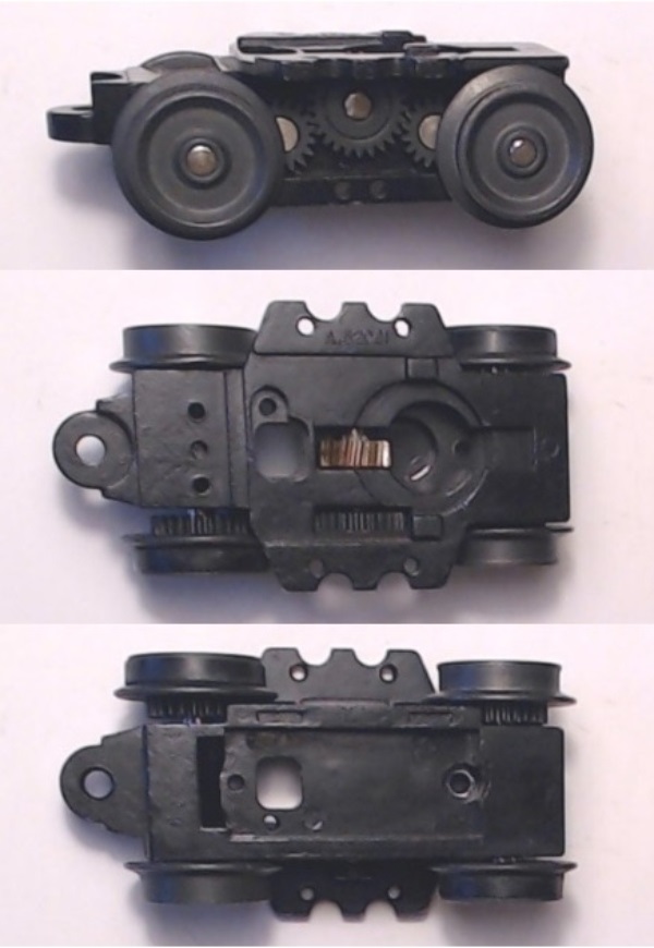 4-WHEEL TRUCK / POWERED / LONG FRONT / BOTTOM MOUNT FRAMES / TAPPED FOR TETHER PCB / 2 HOLE PILOT MOUNT / USE BI-0000009 MOTOR MOUNT / USE MOTOR W/MD001-M8 WORM