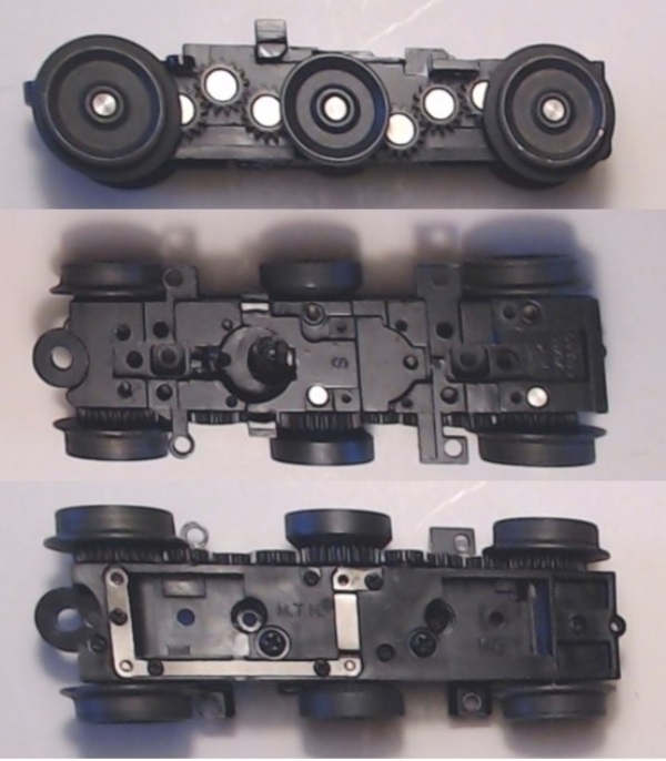 6-WHEEL TRUCK / POWERED / 3/2 FEATURE / 42.8mm WHEEL SPACING  / BOTTOM MOUNT FRAMES / REVERSIBLE MOTOR POSITION / USE BI-0000027 MOTOR MOUNT / USE MOTORS W/MD105-M38 WORM