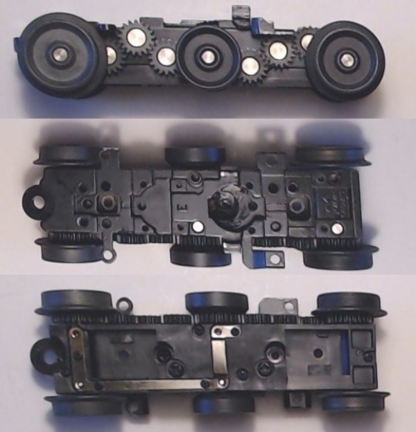 6-WHEEL TRUCK / POWERED / 3/2 FEATURE / 45.7mm WHEEL SPACING / LH / BOTTOM MOUNT FRAMES / REVERSIBLE MOTOR POSITION / USE BI-0000027 MOTOR MOUNT / USE MOTORS W/MD105-M38 WORM
