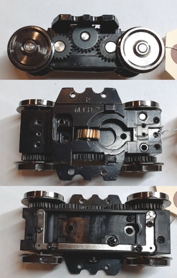 4-WHEEL TRUCK / POWERED / 3/2 FEATURE / REAR / BOTTOM MOUNT FRAMES / 2 HOLE PILOT MOUNT / 2-RAIL WHEELS / USE BI-0000009 MOTOR MOUNT / USE MOTORS W/MD001-M8 WORM