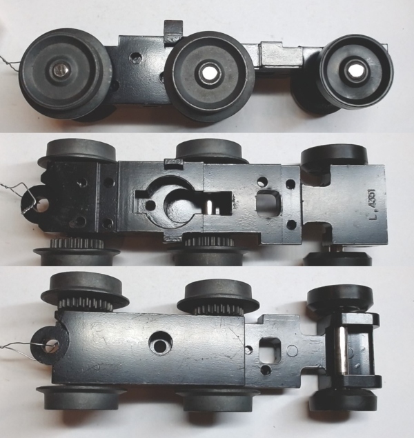 6-WHEEL TRUCK / NON-POWERED / SHORT FRONT / TOP MOUNT FRAMES / 2 HOLE PILOT MOUNT / FORWARD MOTOR MOUNT / USE BI2200002 MOTOR MOUNT