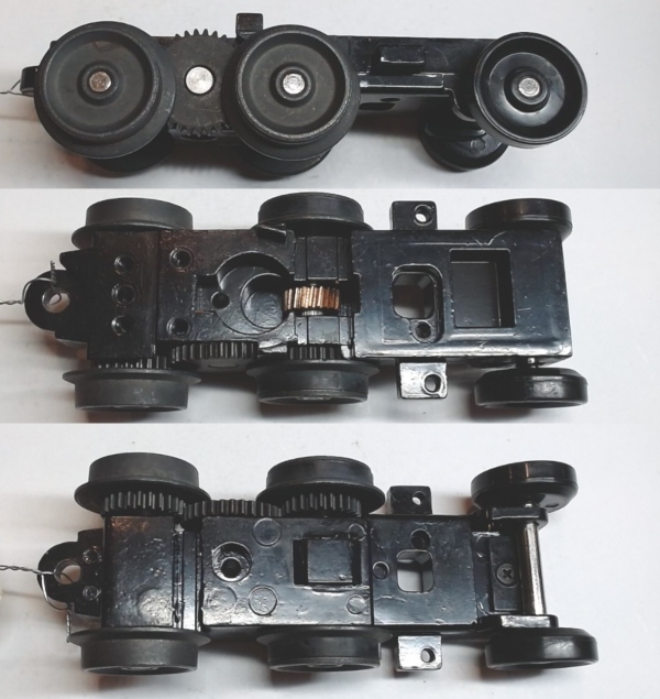 6-WHEEL TRUCK / POWERED / SHORT FRONT / TOP MOUNT FRAMES / 2 HOLE PILOT MOUNT / FORWARD MOUNT MOTOR / USE BI2200002 MOTOR MOUNT / USE MOTORS W/MD105-M38A WORM