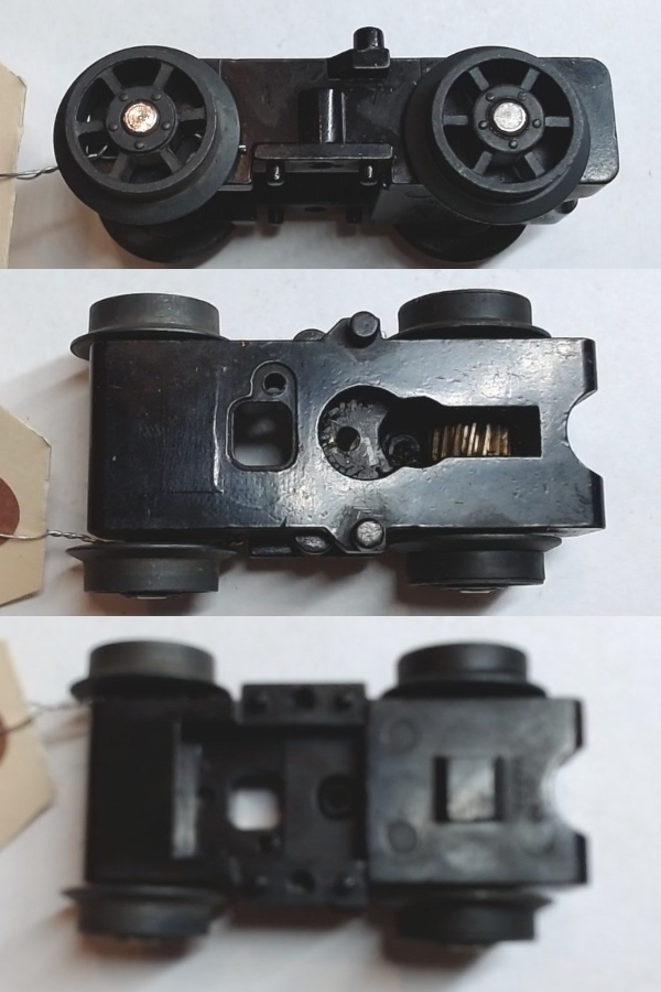 4-WHEEL TRUCK / POWERED / SMALL / SPOKED WHEELS / BOTTOM MOUNT FRAMES / USE BI-0000041 MOUNT / USE MOTORS W/NWD067-M12 WORM / RAILKING GALLOPING GOOSE