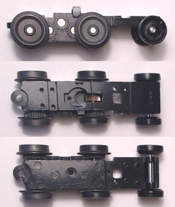 6-WHEEL TRUCK / POWERED / LONG FRONT / TOP MOUNT FRAMES / 2 HOLE PILOT MOUNT / FORWARD MOTOR MOUNT / USE BI-0000027 MOTOR MOUNT / USE MOTORS W/MD107-M36 OR MD105-M38 WORMS