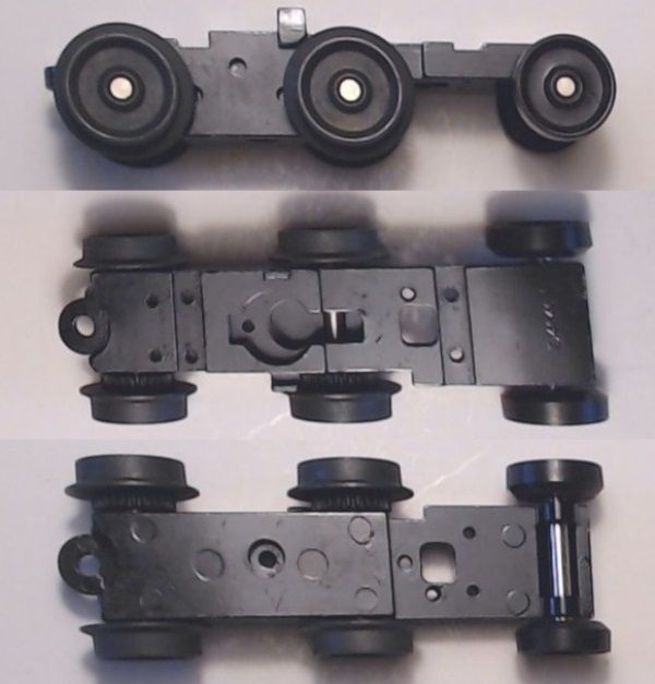 6-WHEEL TRUCK / NON-POWERED / LONG FRONT / TOP MOUNT FRAMES / 2 HOLE PILOT MOUNT / FORWARD MOTOR MOUNT / USE BI-0000027 MOTOR MOUNT