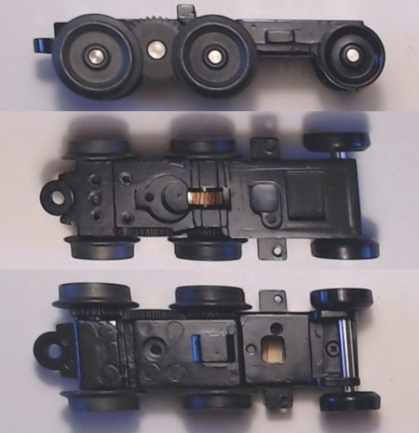 6-WHEEL TRUCK / POWERED / SHORT FRONT / TOP MOUNT FRAMES / 2 HOLE PILOT MOUNT / FORWARD MOUNT MOTOR / USE BI-2200002 MOTOR MOUNT / USE MOTORS W/MD105-M38A WORM