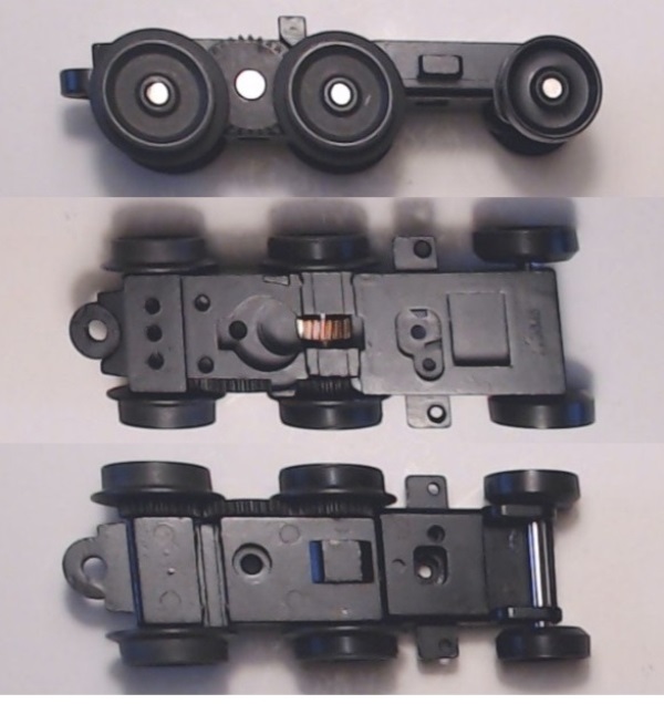 6-WHEEL TRUCK / POWERED / SHORT FRONT / TOP MOUNT FRAMES / 1 & 2 HOLE PILOT MOUNT / FORWARD MOTOR MOUNT / USE BI-0000027 MOTOR MOUNT / USE MOTOR W/MD105-M38 WORM