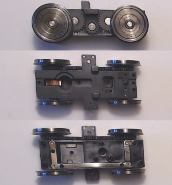 4-WHEEL TRUCK / POWERED / 3/2 FEATURE / FRONT / STUDDED WHEELS / BOTTOM MOUNT FRAMES / 2-RAIL WHEELS / USE BE-3103022001 MOTOR MOUNT / USE MOTORS W/MD001-M8 WORM