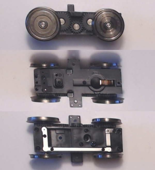 4-WHEEL TRUCK / POWERED / 3/2 FEATURE / REAR / STUDDED WHEELS / BOTTOM MOUNT FRAMES / 2-RAIL WHEELS / USE BE-3103022001 MOTOR MOUNT / USE MOTORS W/MD001-M8 WORM