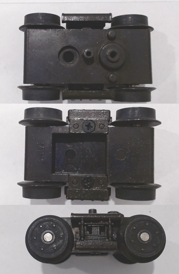 4-WHEEL TRUCK / NON-POWERED / SMALL / STUDDED WHEELS / BOTTOM MOUNT FRAMES / RAILKING PCC STREET CAR