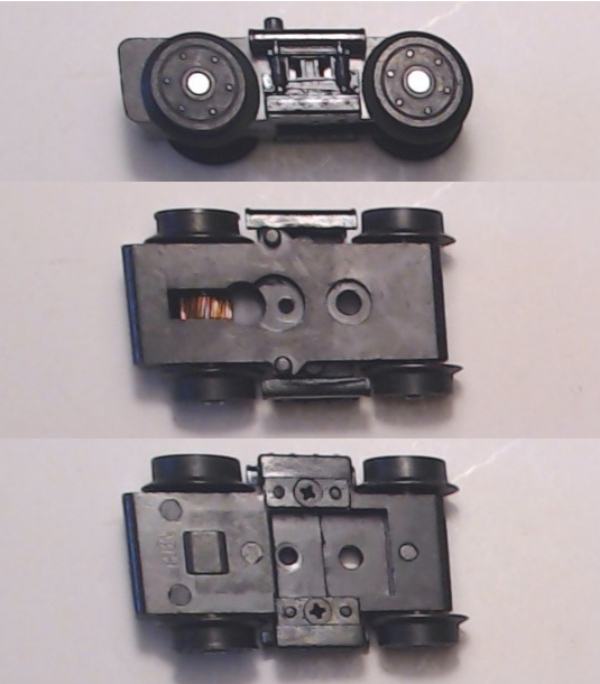 4-WHEEL TRUCK / POWERED / SMALL / BOTTOM MOUNT FRAMES / USE BI-0000041 MOUNT / USE MOTORS W/NWD067-M12 WORM / RAILKING PCC STREET CAR