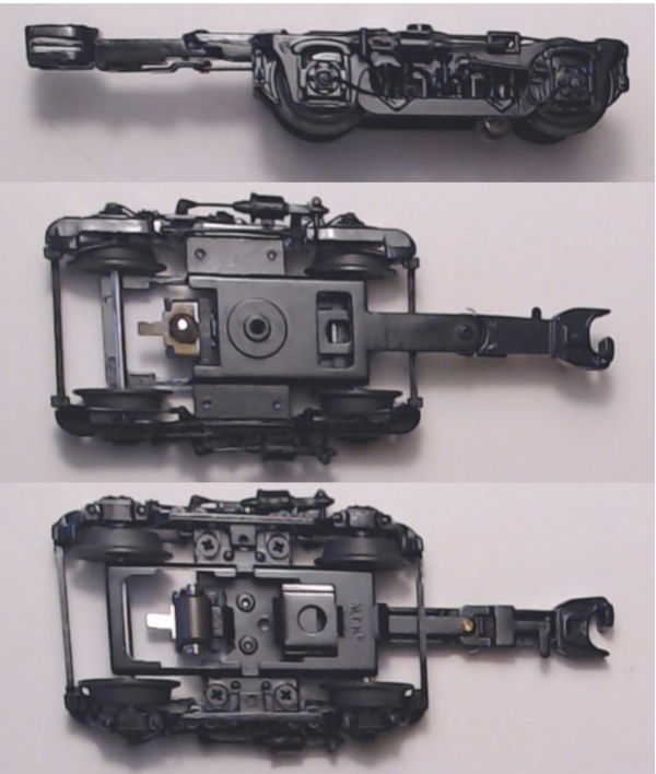 TRUCK / PASSENGER / 2-AXLE / W/HIDDEN TAB / W/PICK UP / BLACK W/BLACK SPRINGS / PREMIER 70' STREAMLINED CARS