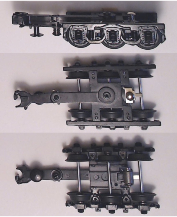 TRUCK / PASSENGER / 3-AXLE / W/MAGNETIC COUPLER / W/PICK UP / BLACK / RAILKING 60ft MADISON