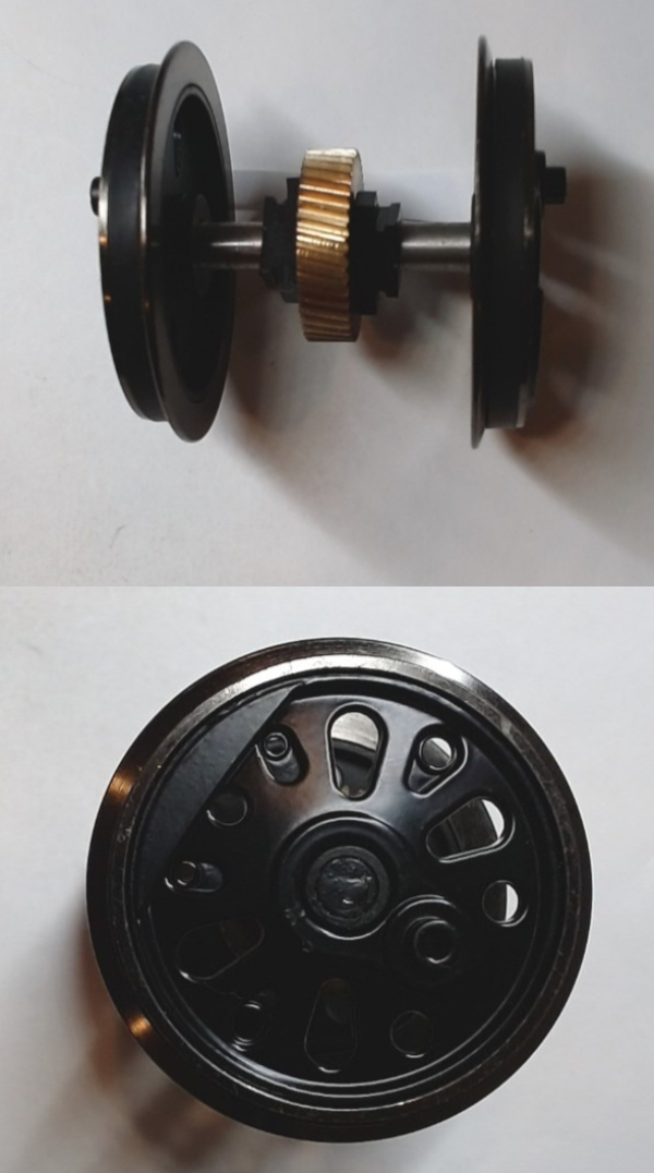 WHEEL & AXLE ASSEMBLY / REAR DRIVER / W/TRACTION TIRE & HELICAL GEAR / RAILKING ONE GAUGE BIG BOY