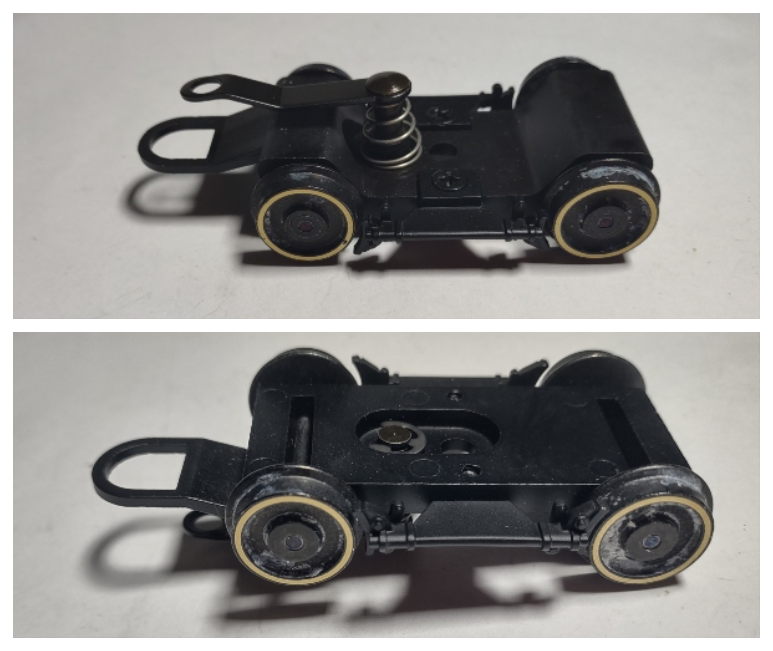 4-WHEEL PILOT TRUCK / 2-RAIL / BLACK SOLID WHEELS / GOLD RIMS / BRAKE SHOES / PREMIER AMERICAN & ESE 4-4-0
