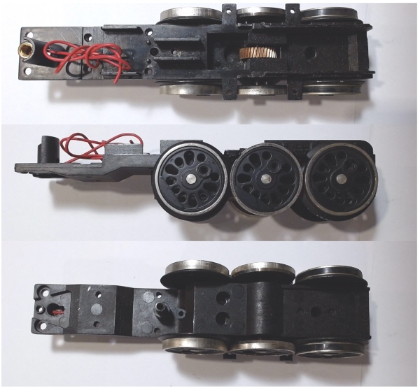 DRIVE BLOCK / 3-AXLE / FRONT / W/NICKEL RIMS / USE MOTOR WITH MS001-M32 WORM / USE B1-1200002 MOTOR MOUNT / RAILKING CHALLENGER