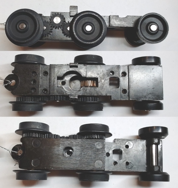 6-WHEEL TRUCK / POWERED / LONG FRONT / TOP MOUNT FRAMES / 1 HOLE PILOT MOUNT / FORWARD MOTOR MOUNT / USE BI-0000062 MOTOR MOUNT / USE MOTORS W/MD105-M38 WORM
