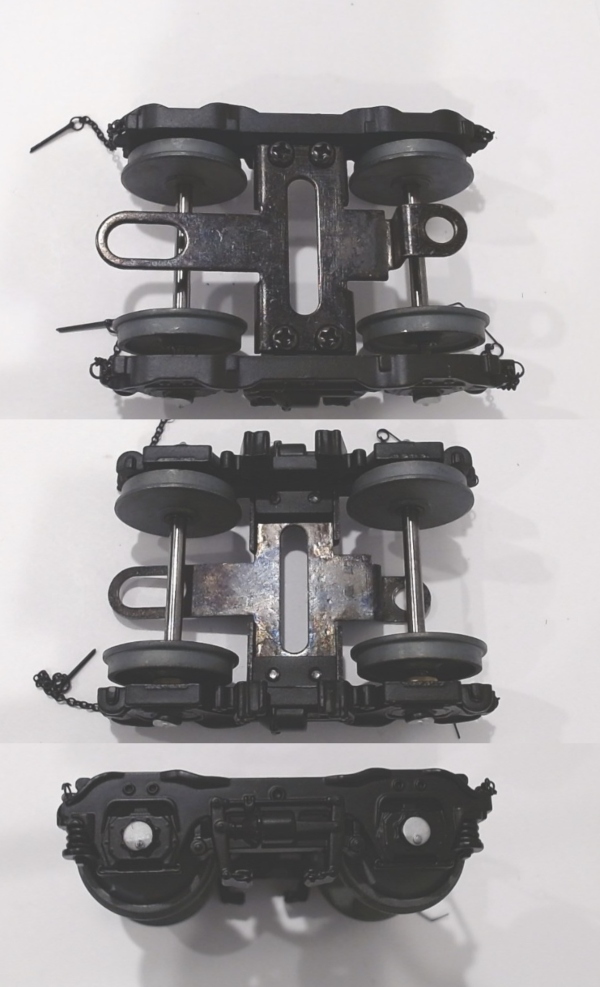 TENDER TRUCK / 4-WHEEL / FRONT / BLACK / PS 2 & 3 / O SCALE 2-RAIL / WIRELESS DRAWBAR PIN MOUNT / W/CHAINS / SILVER BEARINGS / PREMIER BIG BOY 4-8-8-4
