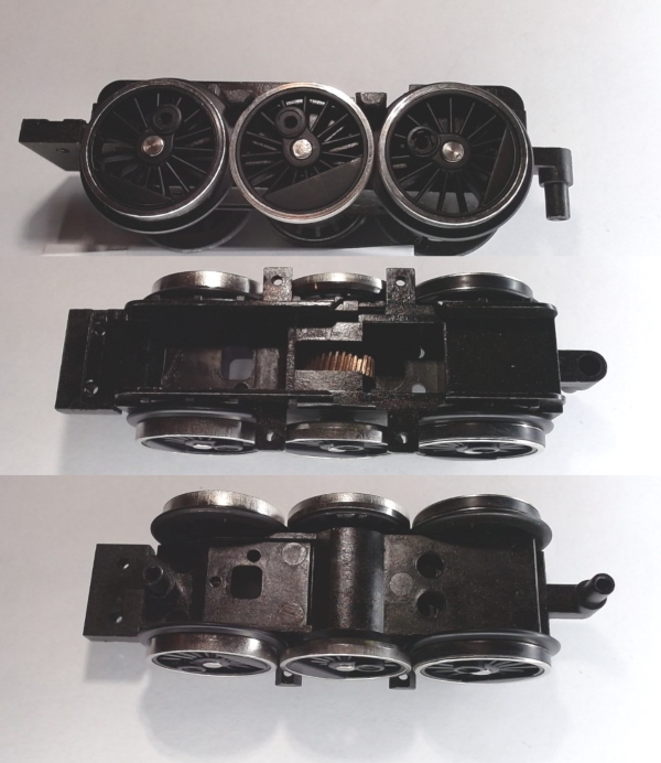 DRIVE BLOCK / 3-AXLE / REAR / W/NICKEL RIMS / USE MOTORS W/MS001-M32 WORM / RAILKING ALLEGHENY 2-6-6-6