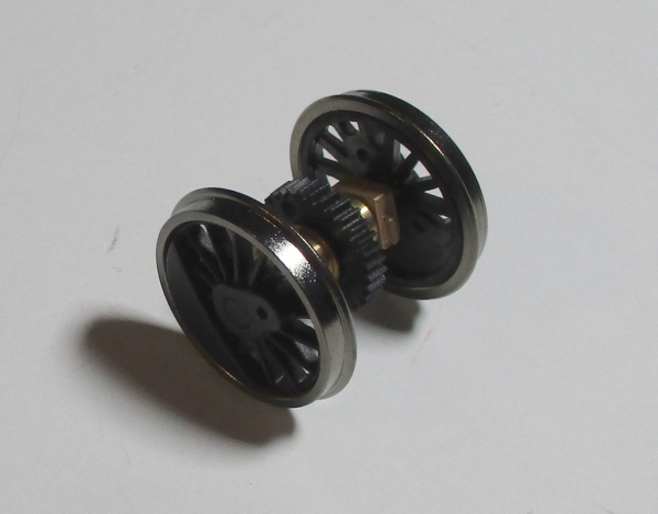 WHEEL & AXLE ASSEMBLY / DRIVER / W/WORM WHEEL & BEARINGS / BLACK RIMS / W/CRANK PINS / HO SCALE CAB FORWARD 4-8-8-2