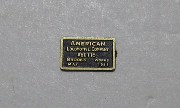 BUILDER PLATE / RECTANULAR / ALCO BROOKS WORKS #60115 / MAY 1916 / PREMIER 0-8-0
