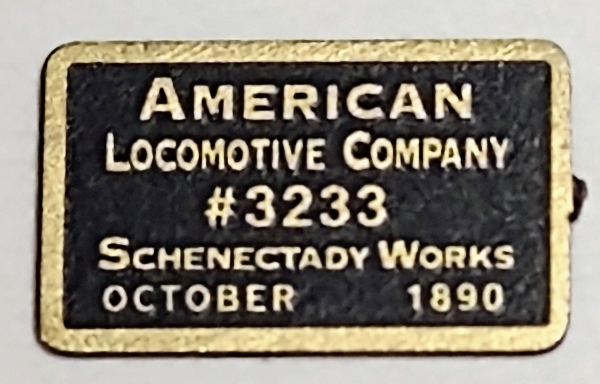 BUILDERS PLATE / RECTANGULAR / ALCO / SCHENECTADY WORKS / #3233 / PREMIER AMERICAN & ESE 4-4-0