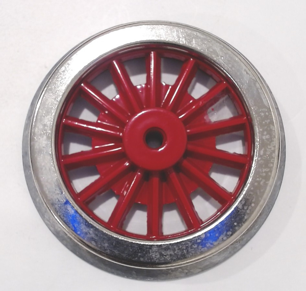 WHEEL / DIE-CAST / RED SPOKES / W/O BOSS / W/O TRACTION TIRE / ELECTRIC / HOLE 0.170" I.D.  / STANDARD GAUGE BILD-A-LOCO & PROTODRIVE