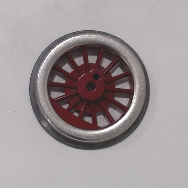 WHEEL / DIE-CAST / RED SPOKES / W/O GEAR BOSS /  LARGE HOLE / 8-32 / HOLE I.D. 0.157in / STEAM / STANDARD GAUGE BILD-A-LOCO & PROTODRIVE